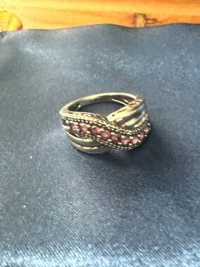 Silver Women's Ring with Pink Crystal Accents
